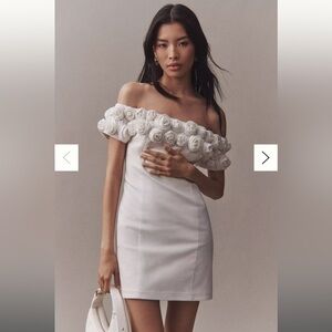 BHLDN White Off-The-Shoulder Rosette Mini Dress
